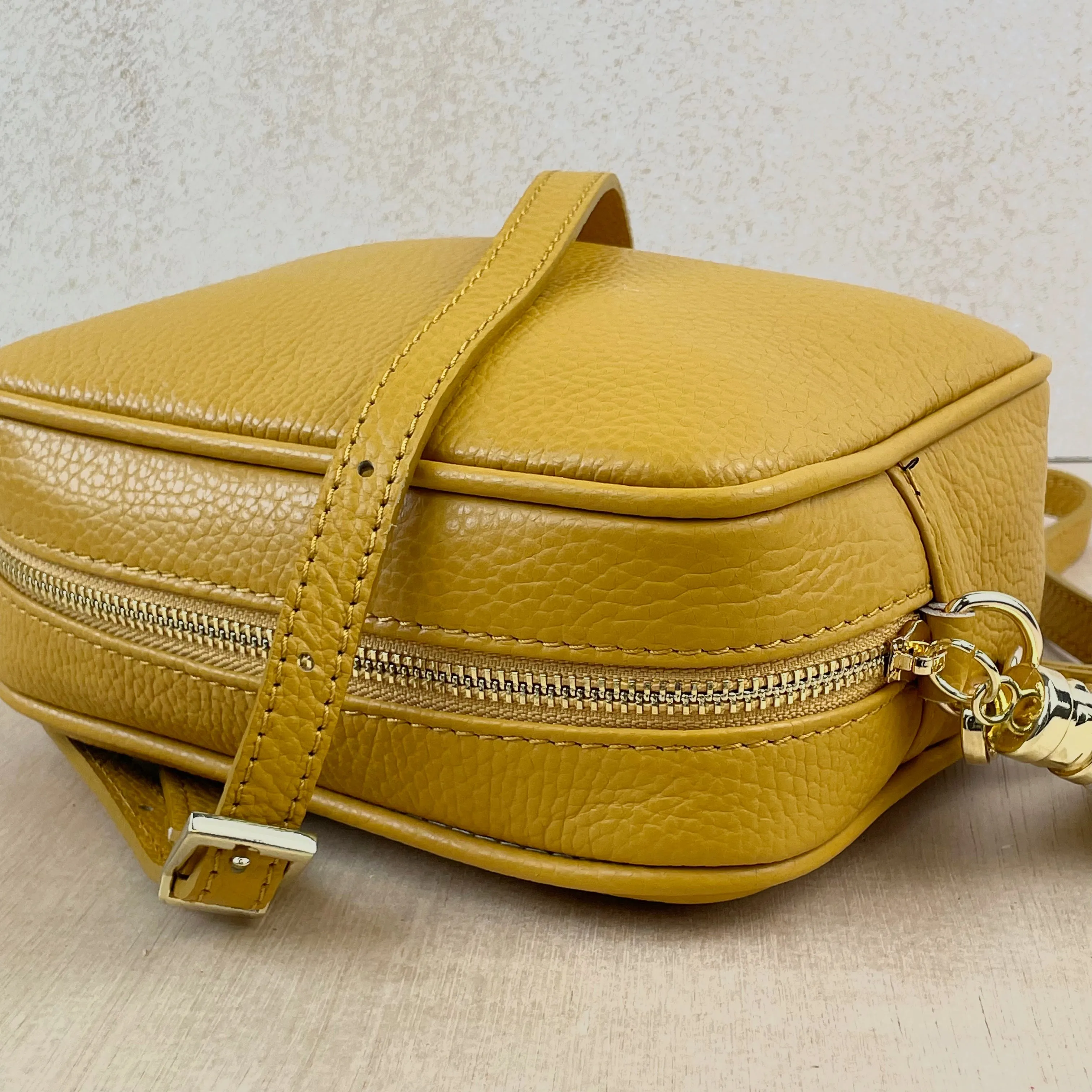 Leather Crossbody Camera Bag - Mustard