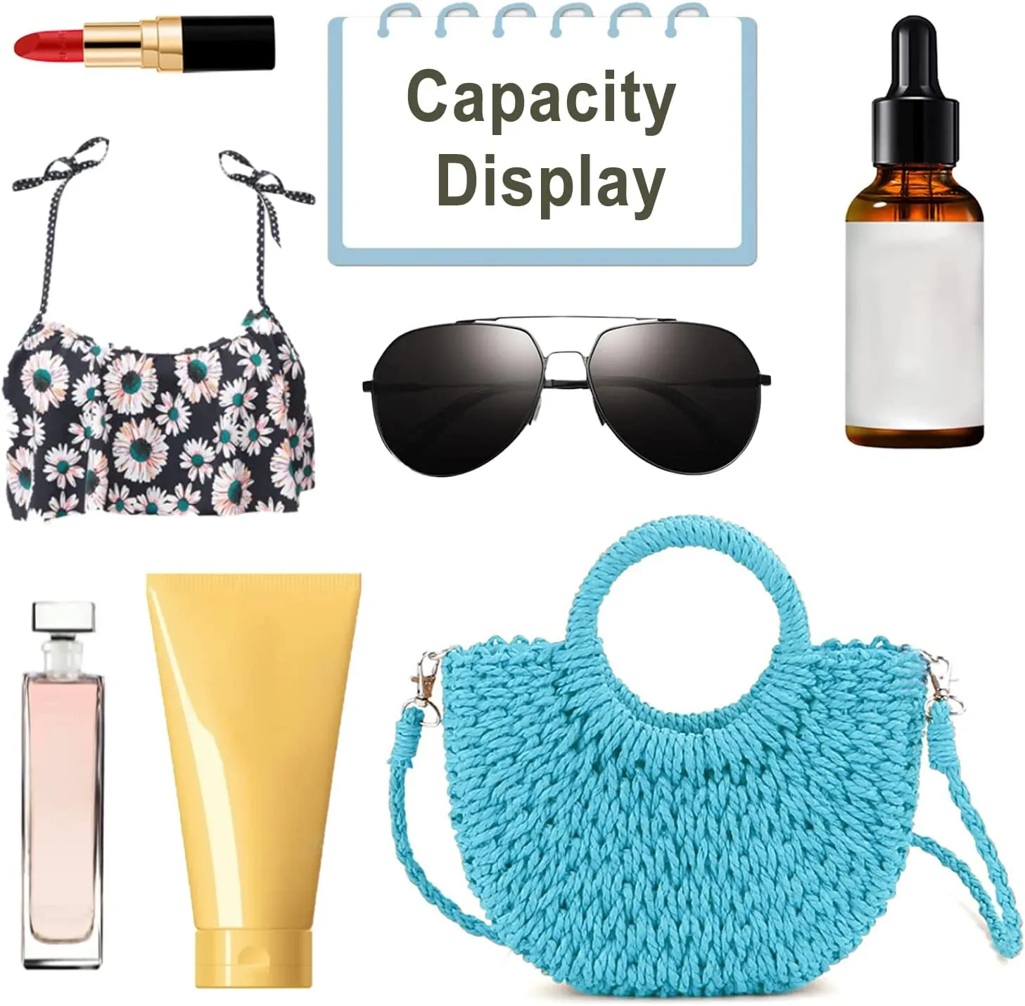 Mini Semi-circle Rattan Straw Bag, Hand-woven Women Summer Retro Beach Tote Shoulder Bag Crossbody Travel Beach Bag