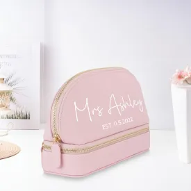 Mrs. Last Name Est Year Faux Leather Makeup Jewelry Bag Personalized Date Wedding Makeup Case Custom Bridal Shower Gift Honeymoon (BMB1002)