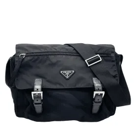 Prada Pocono Taste nylon leather black black flap shoulder bag