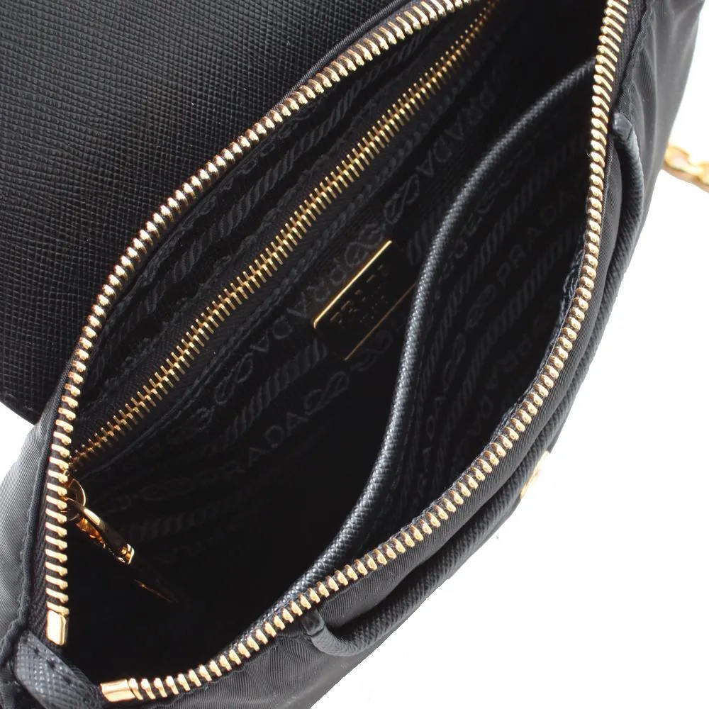 Prada Tessuto Nylon Saffiano Trim Chain Black Cross Body Bag 1BH085