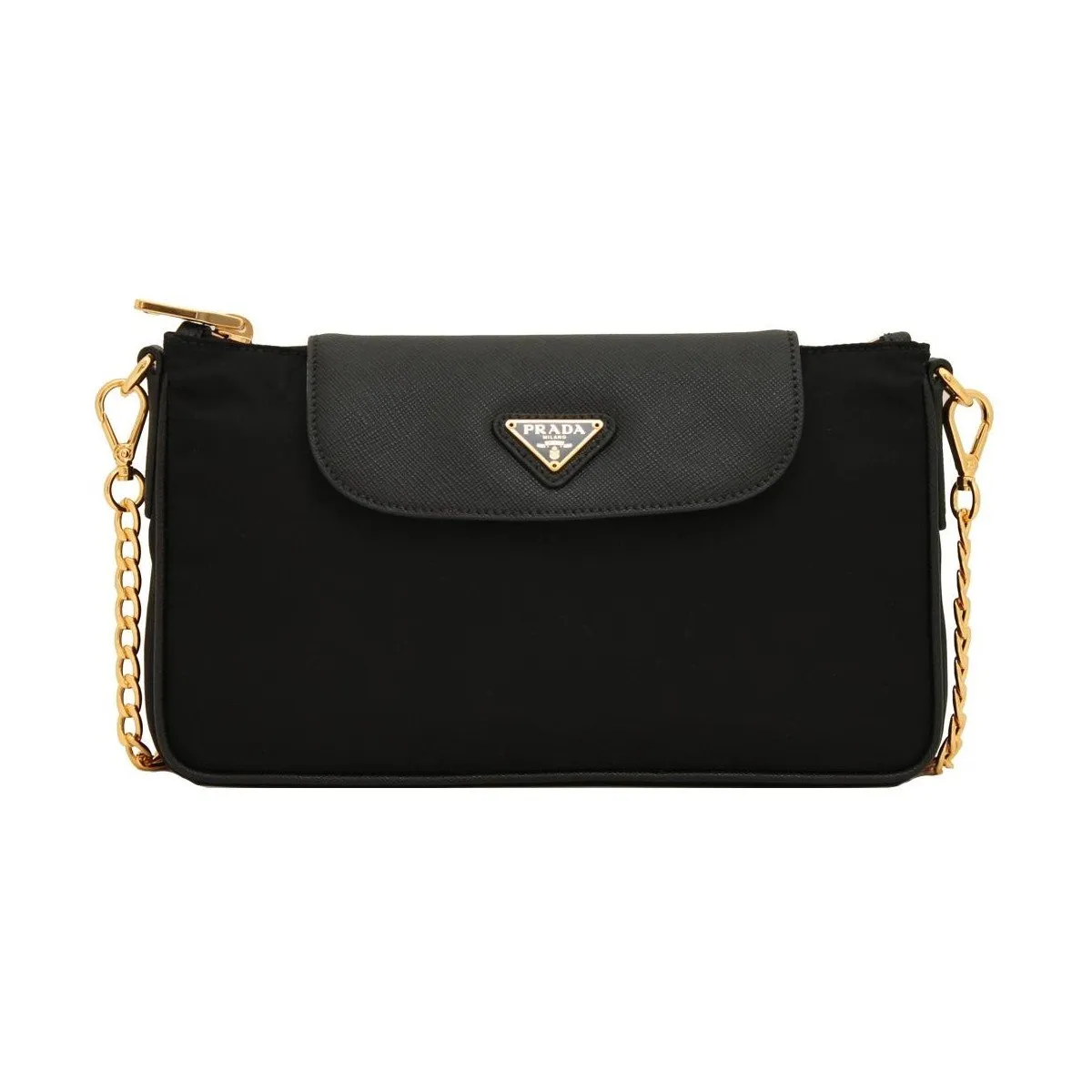 Prada Tessuto Nylon Saffiano Trim Chain Black Cross Body Bag 1BH085