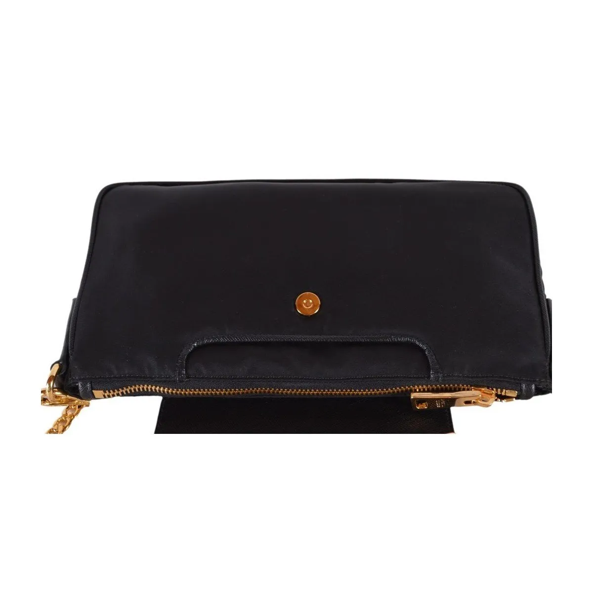 Prada Tessuto Nylon Saffiano Trim Chain Black Cross Body Bag 1BH085