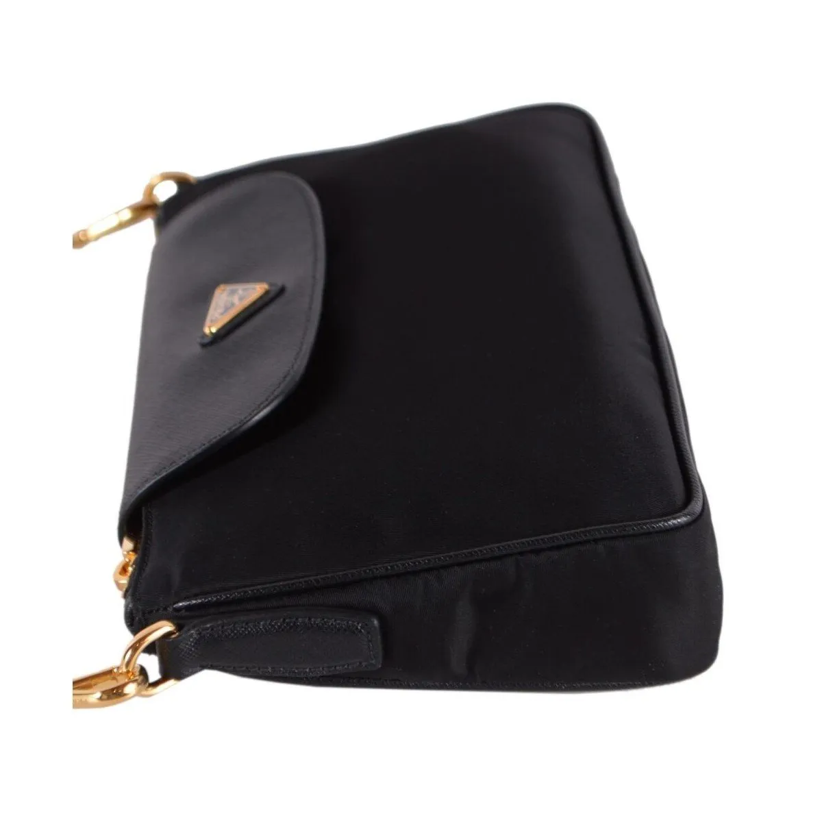 Prada Tessuto Nylon Saffiano Trim Chain Black Cross Body Bag 1BH085