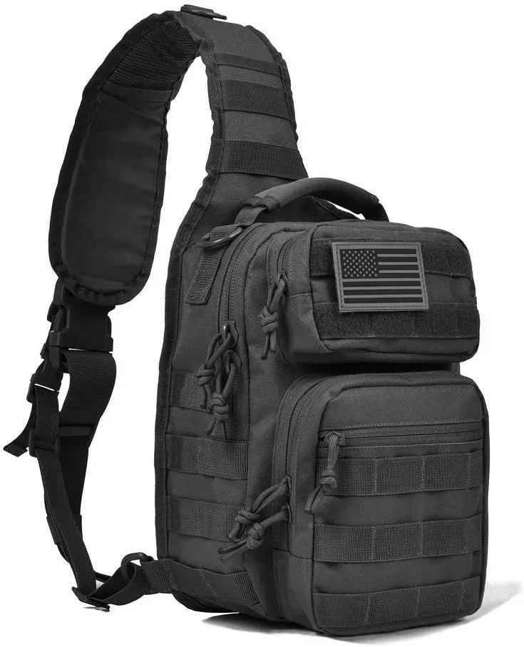 REEBOW GEAR Tactical Sling Backpack Rover Shoulder Sling Pack (Black)