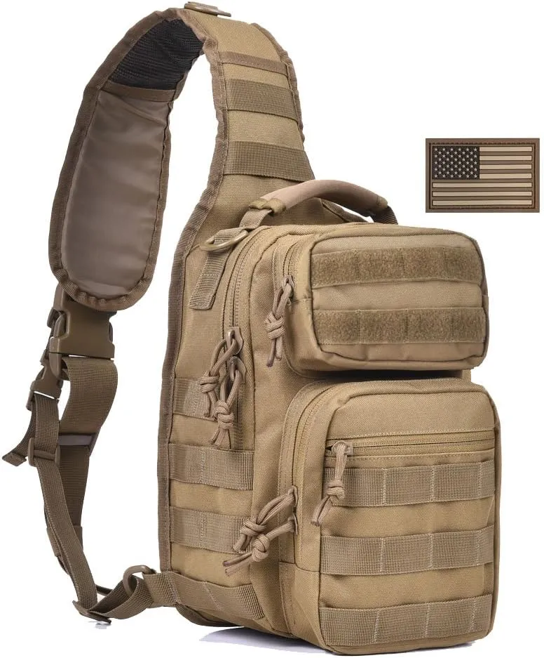 REEBOW GEAR Tactical Sling Bag Military Single Shoulder Backpack Pack Range Bags Tan