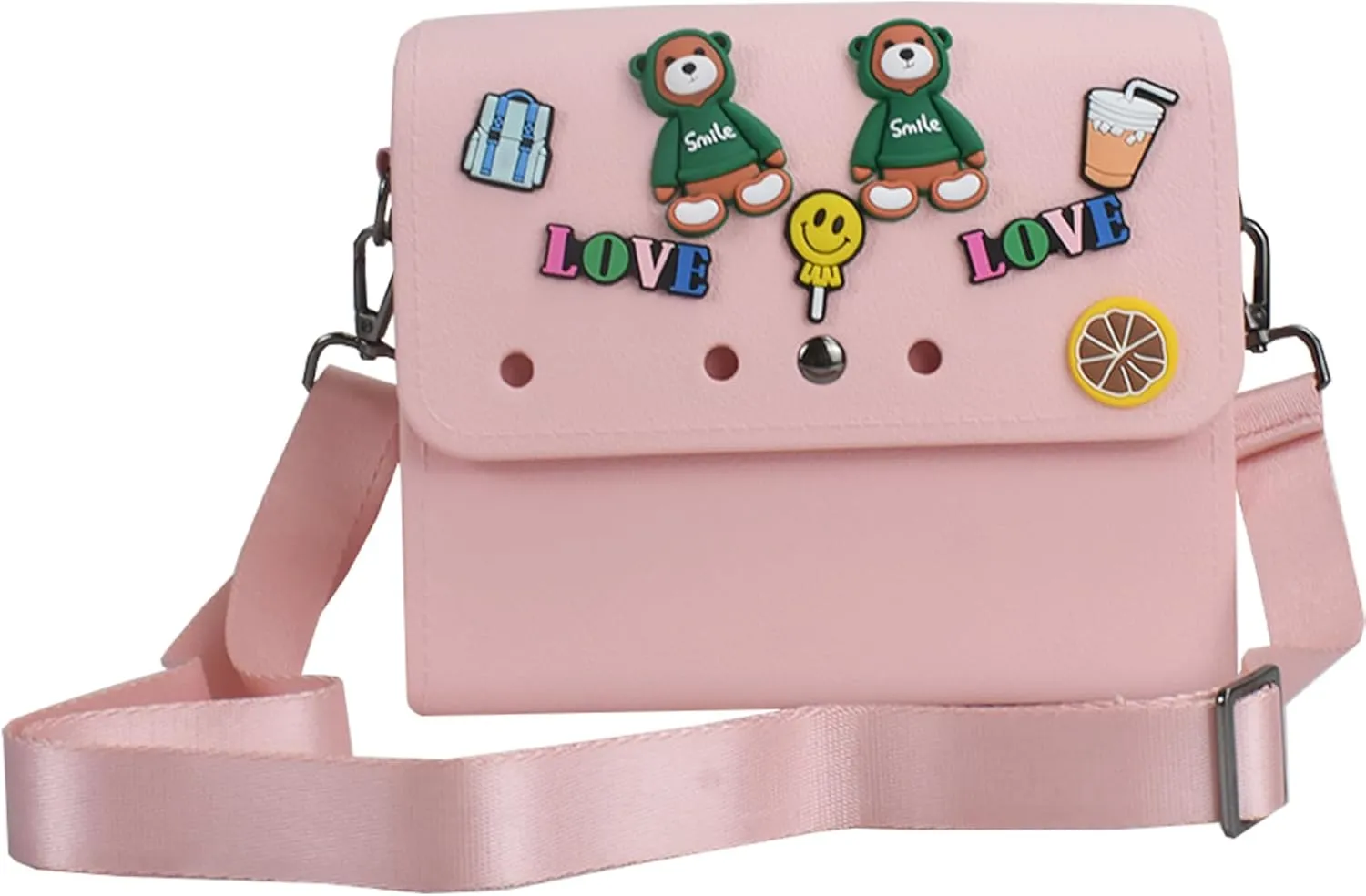 Rubber Tote for Women, Eva Cute Tote Bag for Girls with 8 Charms, Bitty Tote Bag with Adjustable Shoulder Strap