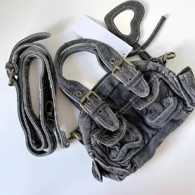 Sohiwoo Vintage Y2k Crossbody Bags for Women Washed Denim Mini Handbags Casual Streetwear Moto & Biker Multiple Pockets Shoulder Bags