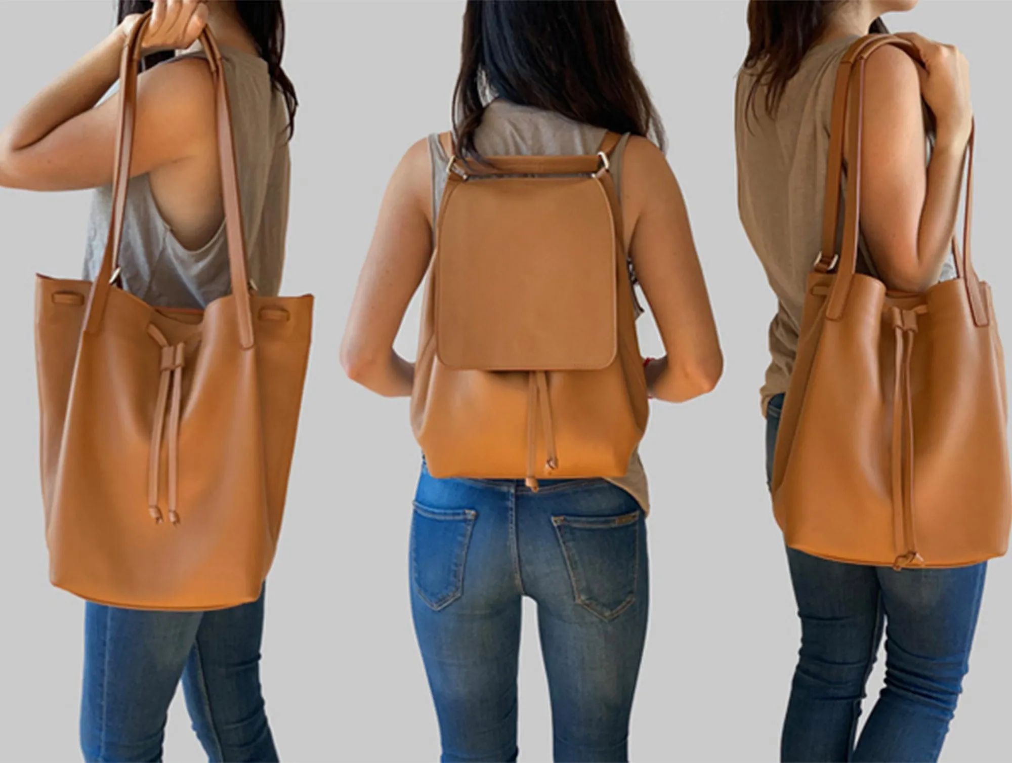 Tote Bag Convertible to Backpack | Detachable Interior | Black