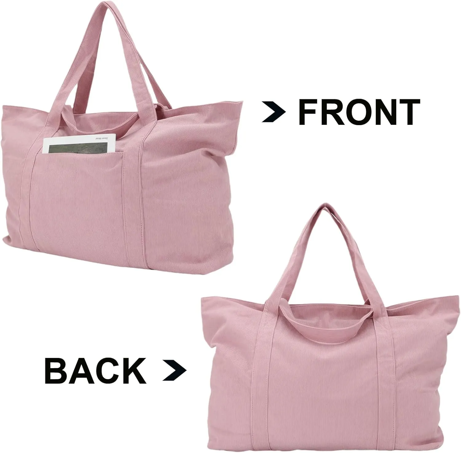 UERRUAM Huge Weekender Bag for Women Extra Large Corduroy Tote for 5 Nights Clothe,Overnight Travel,Road Trip,Beach,Grocery