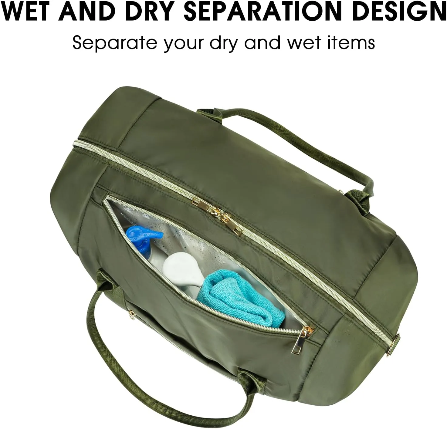 WANDF For Spirit Airlines Personal Item Bag 18x14x8 Travel Duffel bag with TSA Approved Quart Size Bag & Shoe Bags Weekender Overnight Carry-on Luggage for Women (Drak Green)