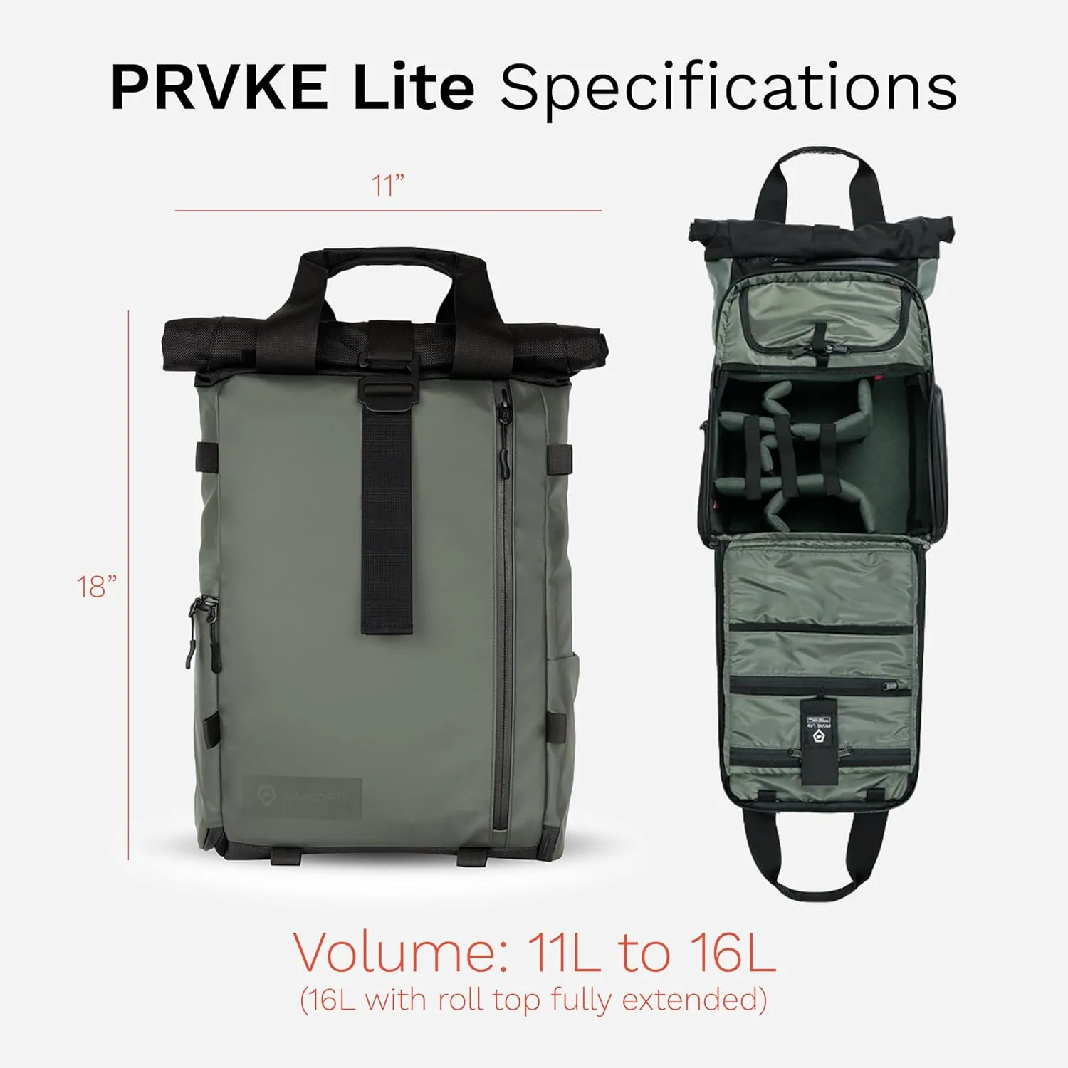 WANDRD PRVKE Lite - Photography Bag - Water Resistant Camera Backpack for Photographers - Anti-Theft Travel Bag with 14-Inch Laptop Sleeve and Fleece-Lined Pockets (Wasatch Green)