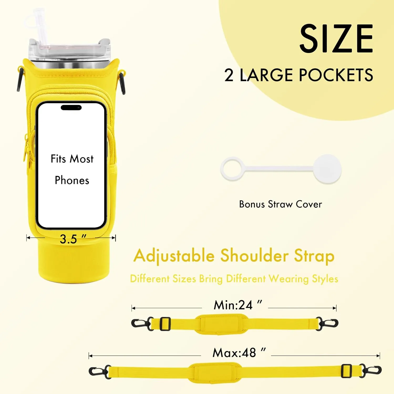 Water Bottle Carrier Bag with Phone Pocket for Stanley Cup 40/30 oz, Water Bottle Holder with Adjustable Strap& Straw Cover, Stanley Cup Accessories