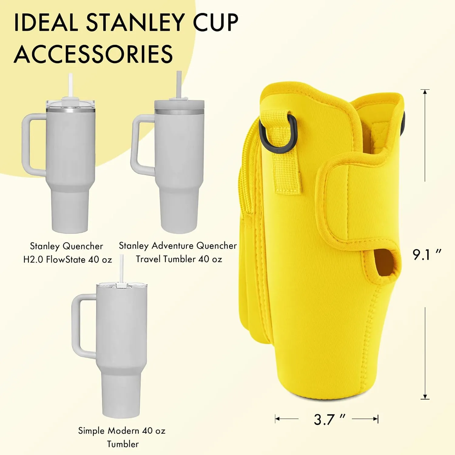 Water Bottle Carrier Bag with Phone Pocket for Stanley Cup 40/30 oz, Water Bottle Holder with Adjustable Strap& Straw Cover, Stanley Cup Accessories