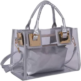 Women 2 Pcs Small Clear Tote Beach Shoulder Top-handle Bag PVC Transparent Satchel Handbag Purse