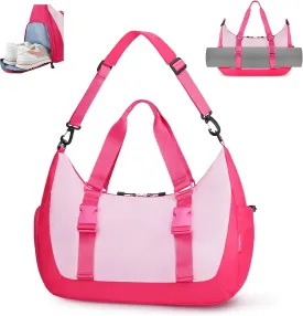 WOOMADA Gym Bag for Women with Yoga Mat Holder, Yoga Duffle Bag with Shoe Compartment, Multi-Purpose Travel, Workout, Dance, Sports Bag(Hot Pink)